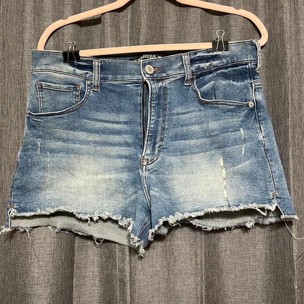 Express Shortie Distressed Denim Shorts